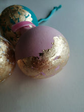 Baby pink Handpainted Christmas Bauble Decorations, Gold Leaf, Christmas Baubles, Christmas Decorations,