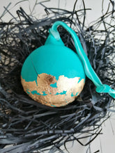 Turquoise Aqua Handpainted Christmas Bauble Decorations, Gold Leaf, Christmas Baubles, Christmas Decorations,