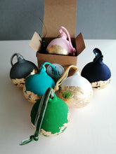 Turquoise Aqua Handpainted Christmas Bauble Decorations, Gold Leaf, Christmas Baubles, Christmas Decorations,