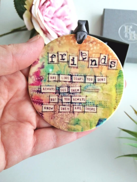 Friends Are Like Stars- Ceramic Hanging Decoration - Original Art By Bo