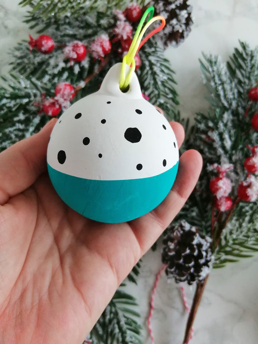 Hand painted clay bauble. Christmas gift small uk business personalised gifts based in Leeds 