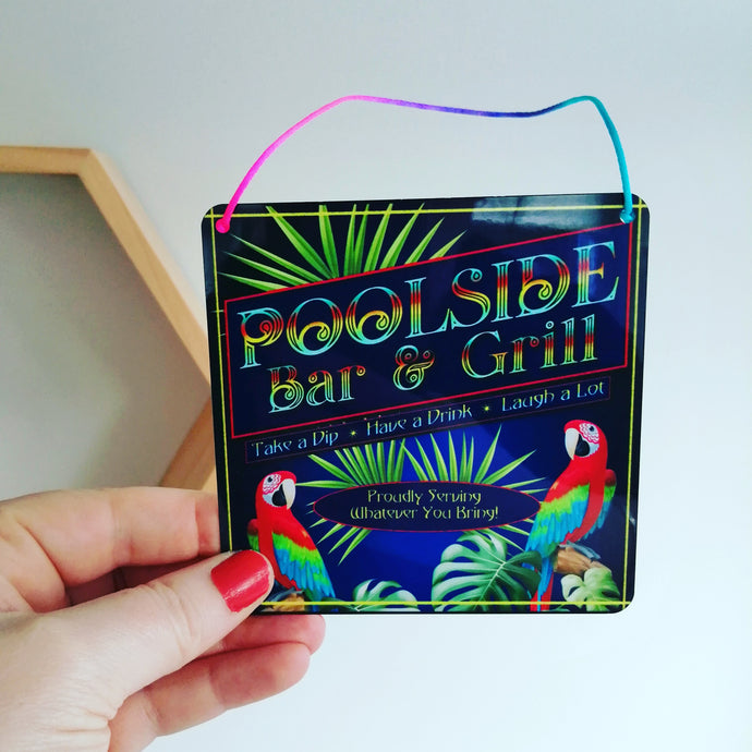 Poolside Bar & Grill Sign- Little Metal Hanging Plaque