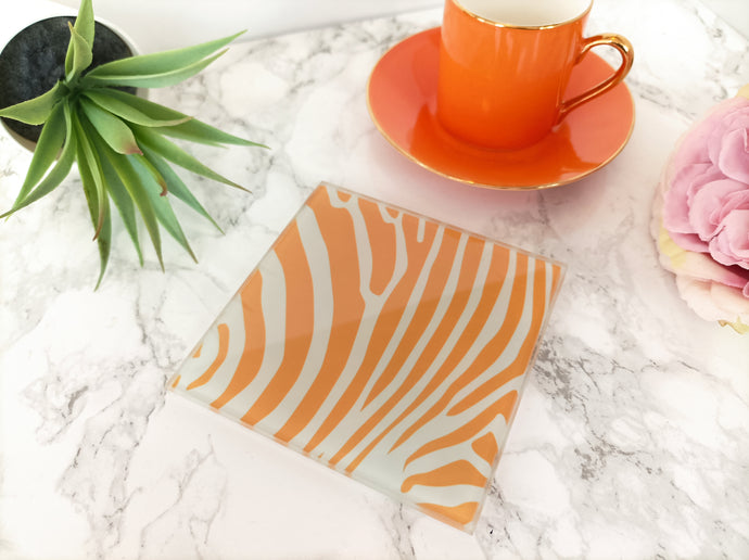 Orange Zebra Print - Glass Coaster