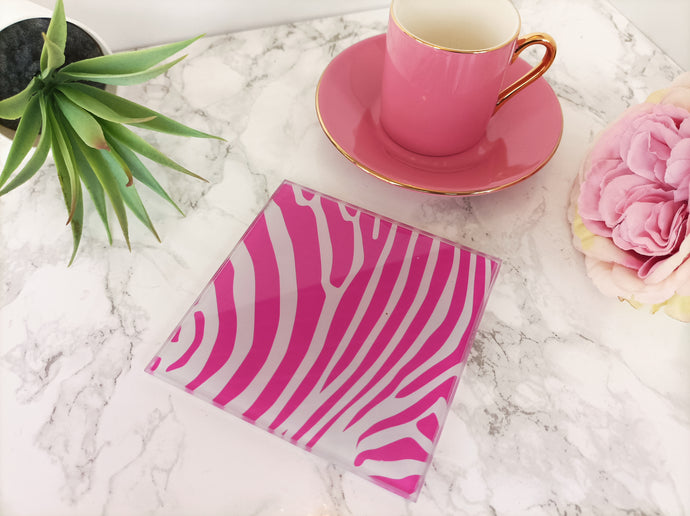 Pink Zebra Print - Glass Coaster