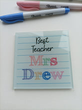 Note Paper Best Teacher Personalised Glass Coaster