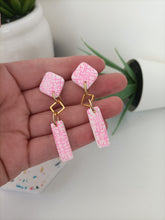 Induere Statement Polymer Clay Dangle Drop Earrings -White and Neon Pink Rectangle Dangle