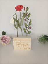 Birth Month 3x hand painted wooden flower block - medium block