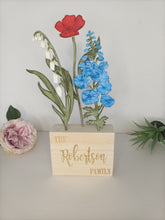 Birth Month 3x hand painted wooden flower block - medium block