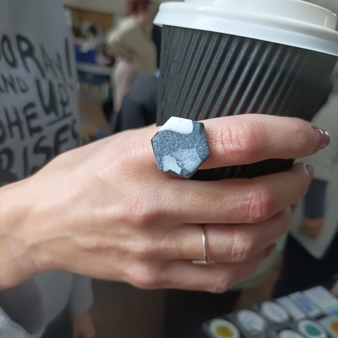 Hex Statement Ring Graphite marble