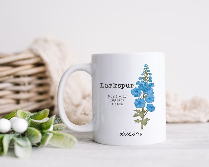 Month Flower - July - Larkspur - Personalised Printed Ceramic Mug