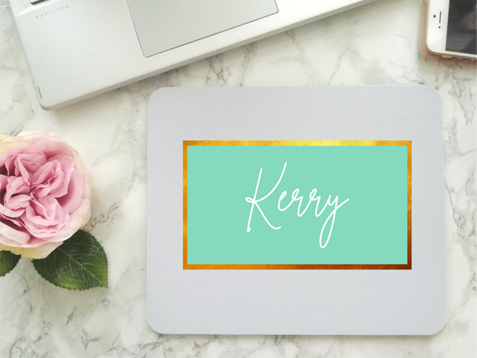 Mouse Mat - Personalised Mint Text Box Signature Font- Mouse Pad