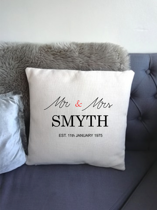 Wedding Anniversary Mr & Mrs Personalised Cushion