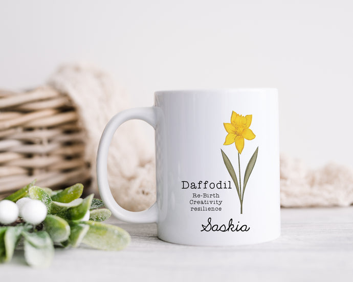 Birth Month Flower - March - Daffodil - Personalised Printed Ceramic Mug