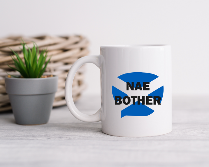 Scottish Flag Slang Nae Bother printed ceramic mug | Saltire - St Andrews Flag
