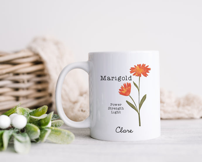 Birth Month Flower - October - Marigold - Personalised Printed Ceramic Mug