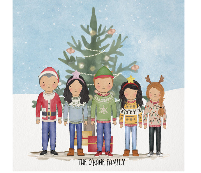 Festive Family Print - Pack of 5 Personalised Cards