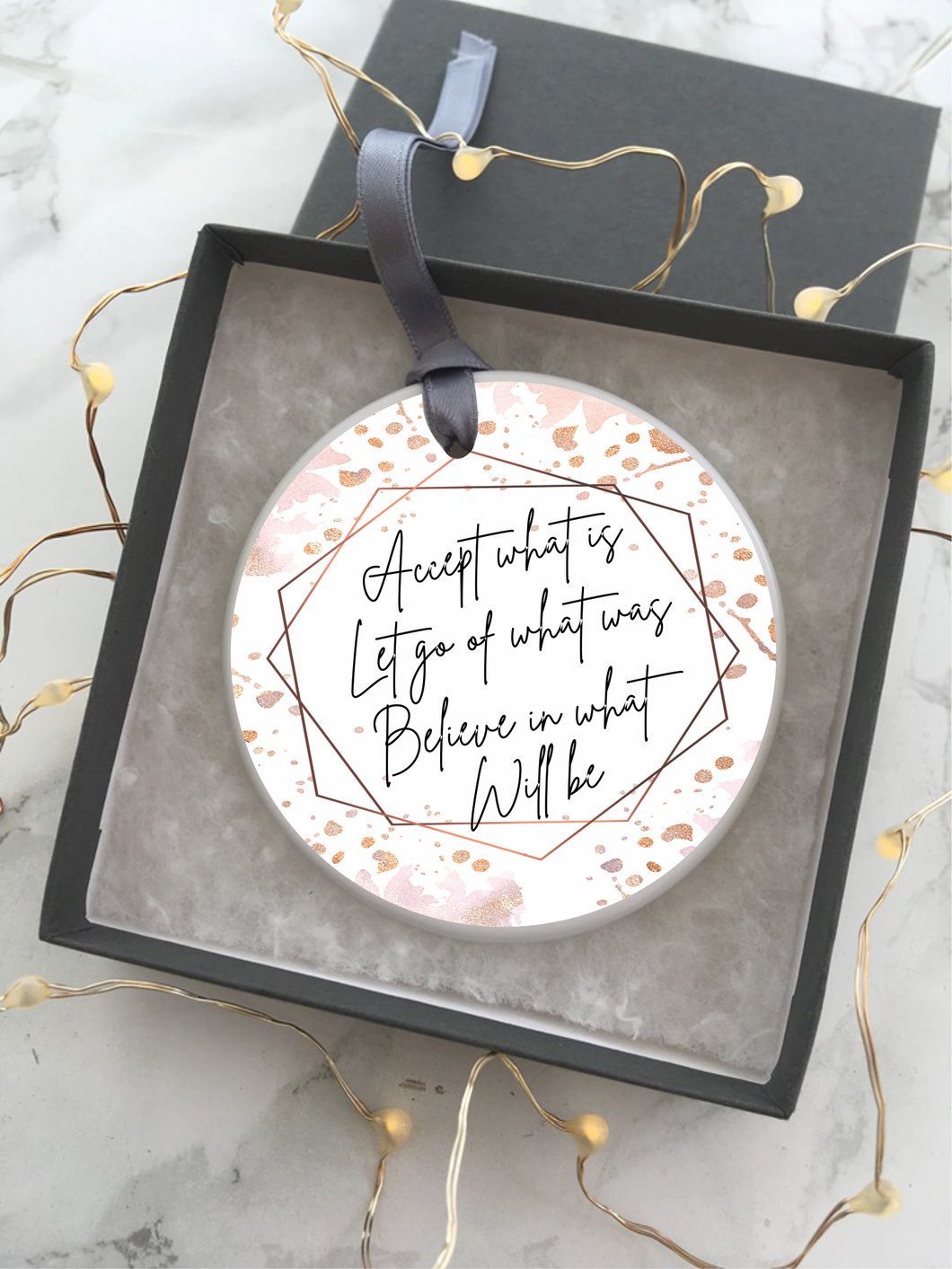 Ceramic bauble Positive mantra- Accept what is-  Hanging Decoration - Fred And Bo