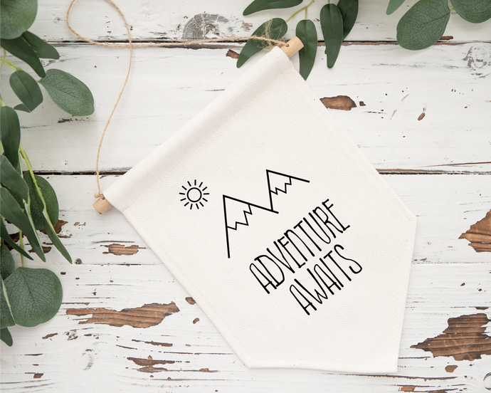 Pennant Hanging Banner Linen Flag- Adventure Awaits