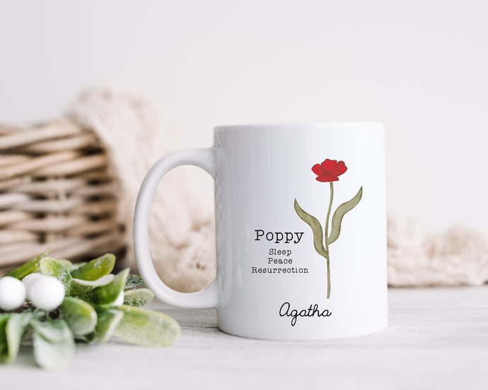 Birth Month Flower - August - Poppy - Personalised Printed Ceramic Mug