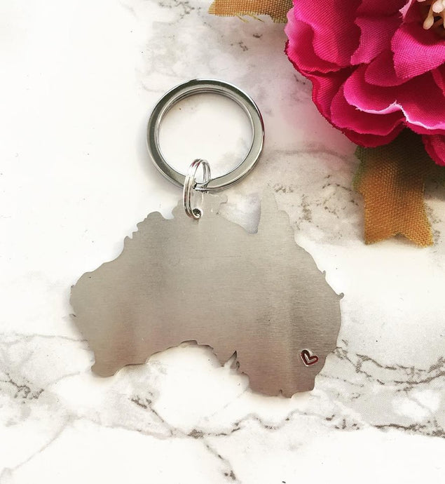 Australia Country - map - place Shape Hand Stamped Keyring - Fred And Bo