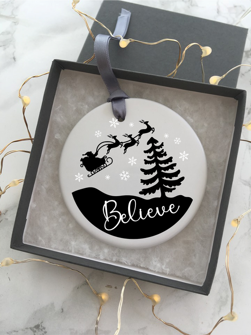 Believe Festive Silhouette Ceramic Hanging Decoration