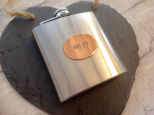Hip flask- wedding groom gift - best man - hand stamped personalised gift - Fred And Bo