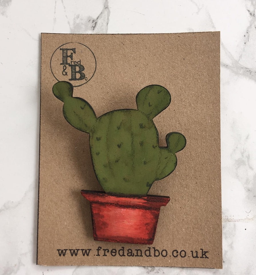 Cactus 3 - Laser cut hand painted wooden badge - Fred And Bo