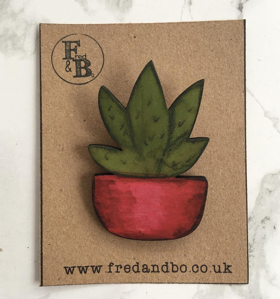 Cactus 4 - Laser cut hand painted wooden badge - Fred And Bo