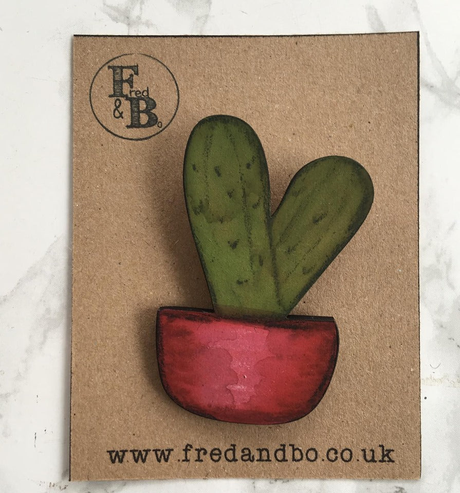 Cactus 5 - Laser cut hand painted wooden badge - Fred And Bo