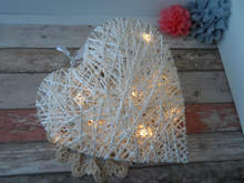 White heart rattan style medium with fairy lights - Fred And Bo