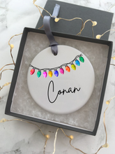 Christmas lights Personalised Ceramic Bauble Hanging Decoration - Fred And Bo