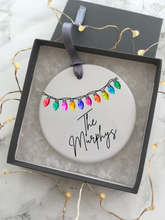 Christmas lights Personalised Ceramic Bauble Hanging Decoration - Fred And Bo