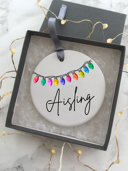 Christmas lights Personalised Ceramic Bauble Hanging Decoration - Fred And Bo