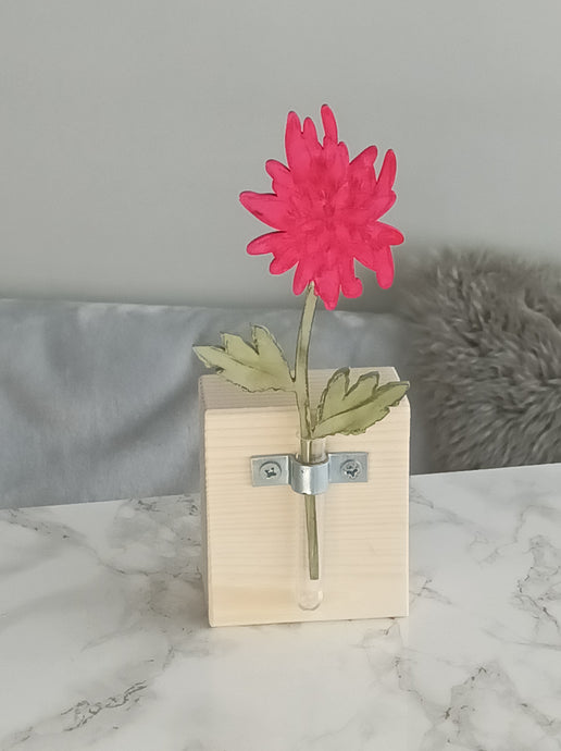 Laser Cut Wooden Chrysanthemum - Flower In A Test Tube - Birth Month Flower Gift