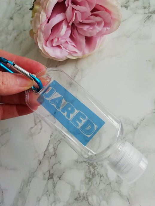 Personalised Hand Sanitiser Bottle 50ml - Colour Block Blue Font - Refill Bottle