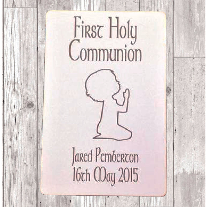First Holy Communion praying boy laser engraved plaque personalised - Fred And Bo