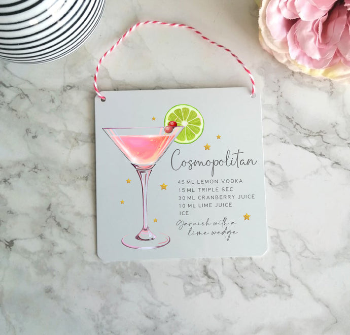 Cosmopolitan- Cocktail Recipe -  Little Metal Hanging Plaque