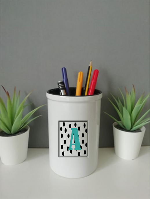 Personalised Pencil Pot - Polka Dot Initial
