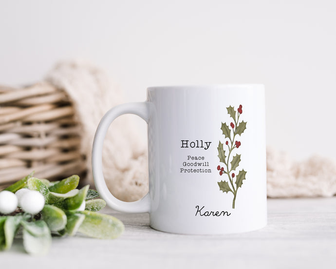 Birth Month Flower - December - Holly - Personalised Printed Ceramic Mug