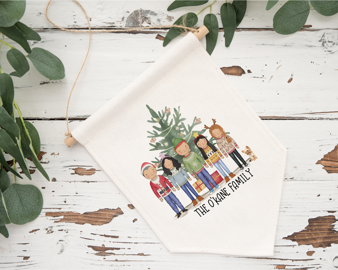 Festive Family Print - Hanging Banner Flag- Personalised Gift