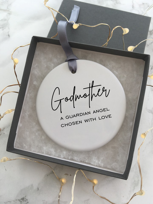Godmother A guardian angel chosen with love- Christening - Baptism- Ceramic Hanging Decoration - Fred And Bo