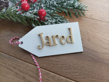Personalised wooden gift tag for Christmas. Laser cut. Handmade in UK small personalised gift business. Keepsake gift