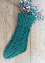Personalised knitted Christmas stocking with laser cut wooden tag. Keepsake gift. Family gift. Handmade small family gift business made in UK