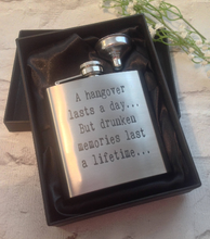 Hip flask- laser engraved hangover quote - hand stamped personalised gift - Fred And Bo