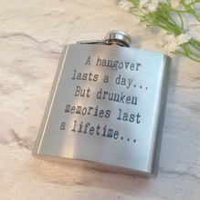 Hip flask- laser engraved hangover quote - hand stamped personalised gift - Fred And Bo