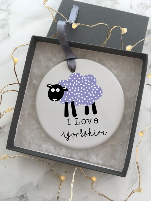 I Love yorkshire - Sheep - Ceramic hanging bauble - Fred And Bo