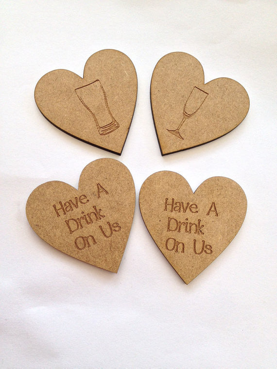 Wedding drinks tokens- laser cut and laser engraved favours set of 8 - Fred And Bo
