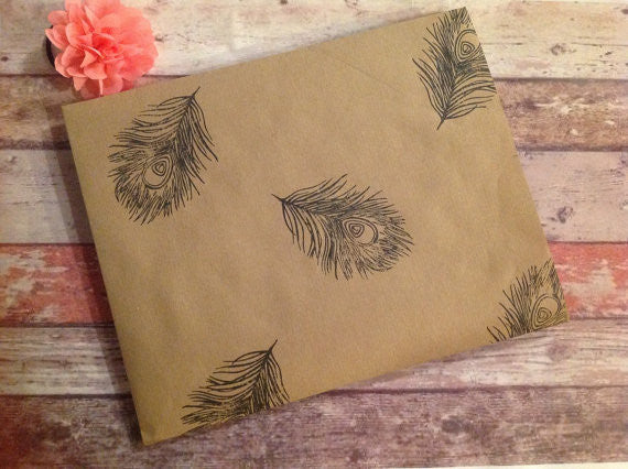 Hand stamped peacock feather gift wrap - Fred And Bo