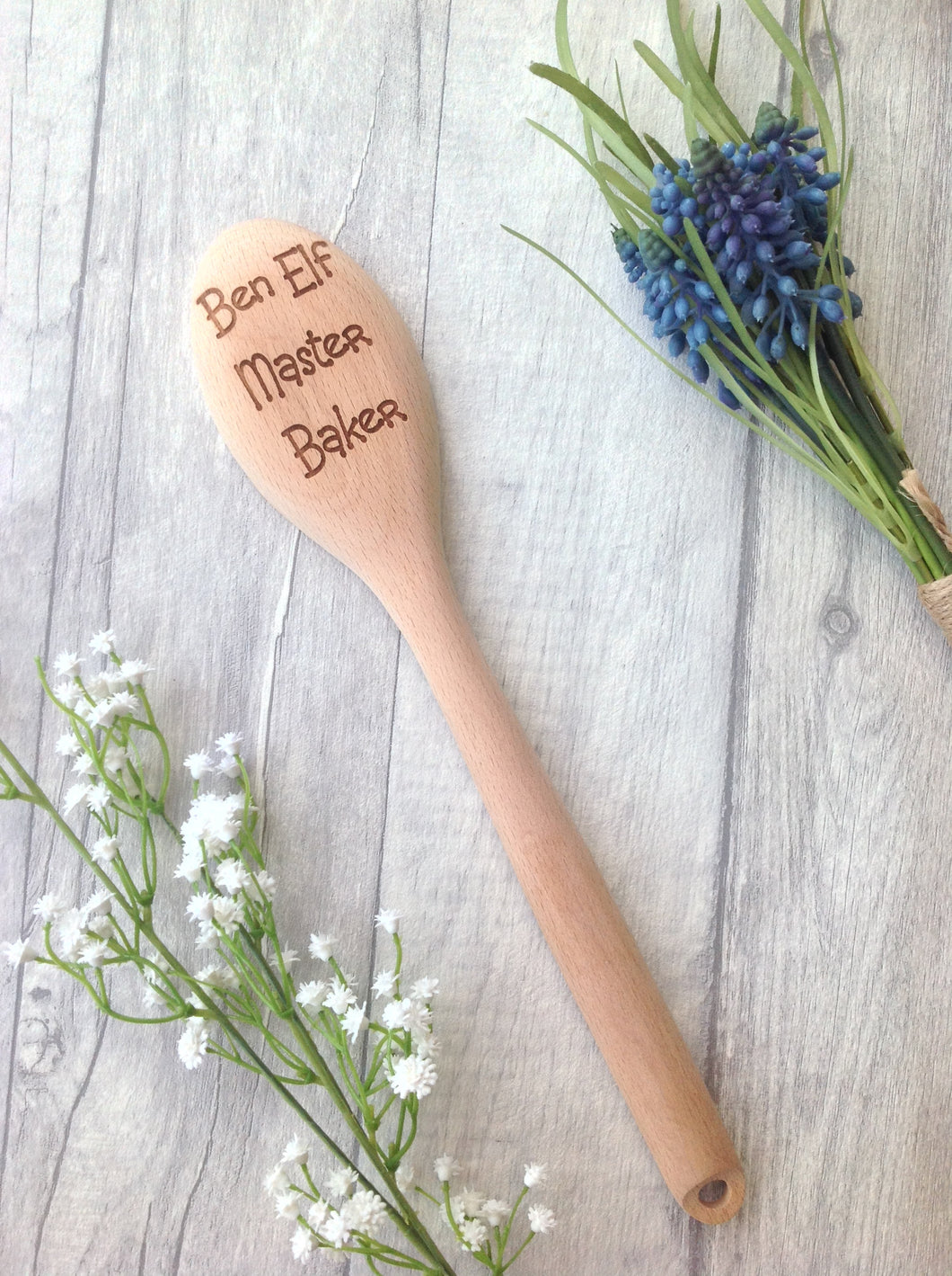 Wooden spoon engraved with '...... Master baker - personalised - Fred And Bo