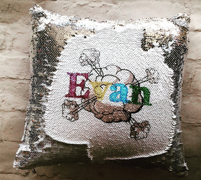 Magical sequins sensory cushion- personalised comic style mermaid cushion - Fred And Bo